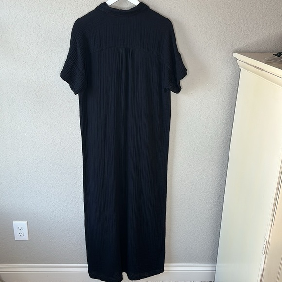 Michael Stars Allen Gauze Black Maxi Button Down Shirt Dress Size Medium - Picture 7 of 13